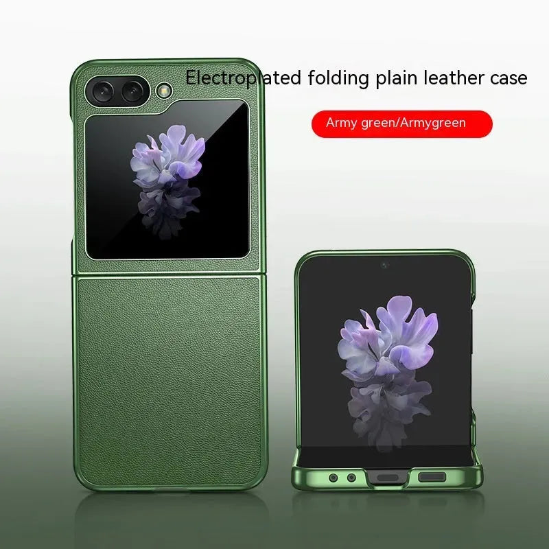 Galaxy Zflip5 Plain Leather Foldable Screen Phone Case - Bellarte Enchanté Galaxy Zflip5 Plain Leather Foldable Screen Phone Case